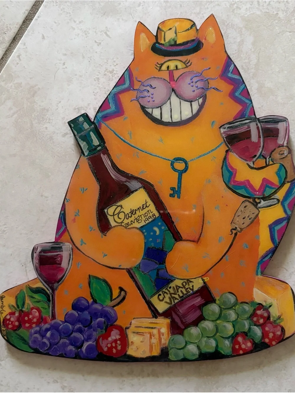 Wine Cat-O-Seur Wall Art Buggy Whip Studio Acrylic 10” X 8”